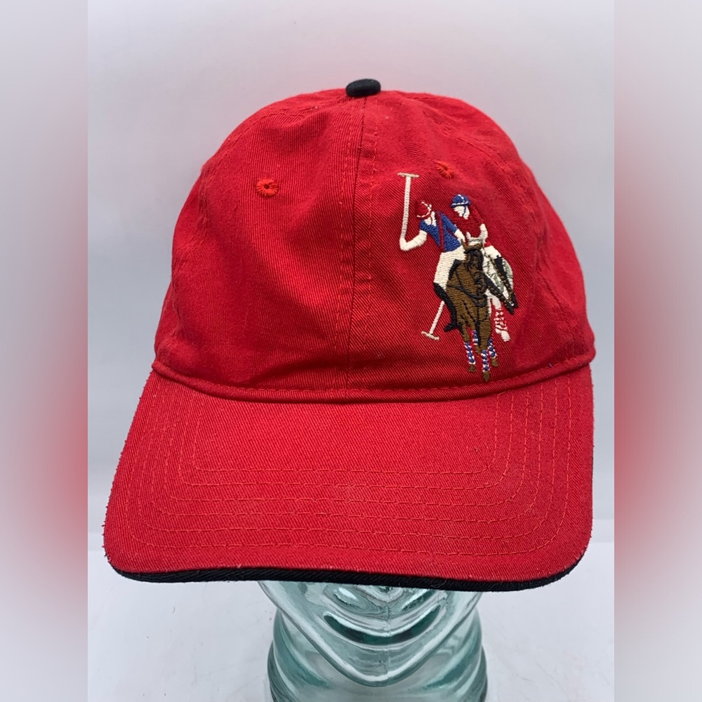 US Polo Association Embroidered Logo Strapback Hat Baseball Cap Red Blue